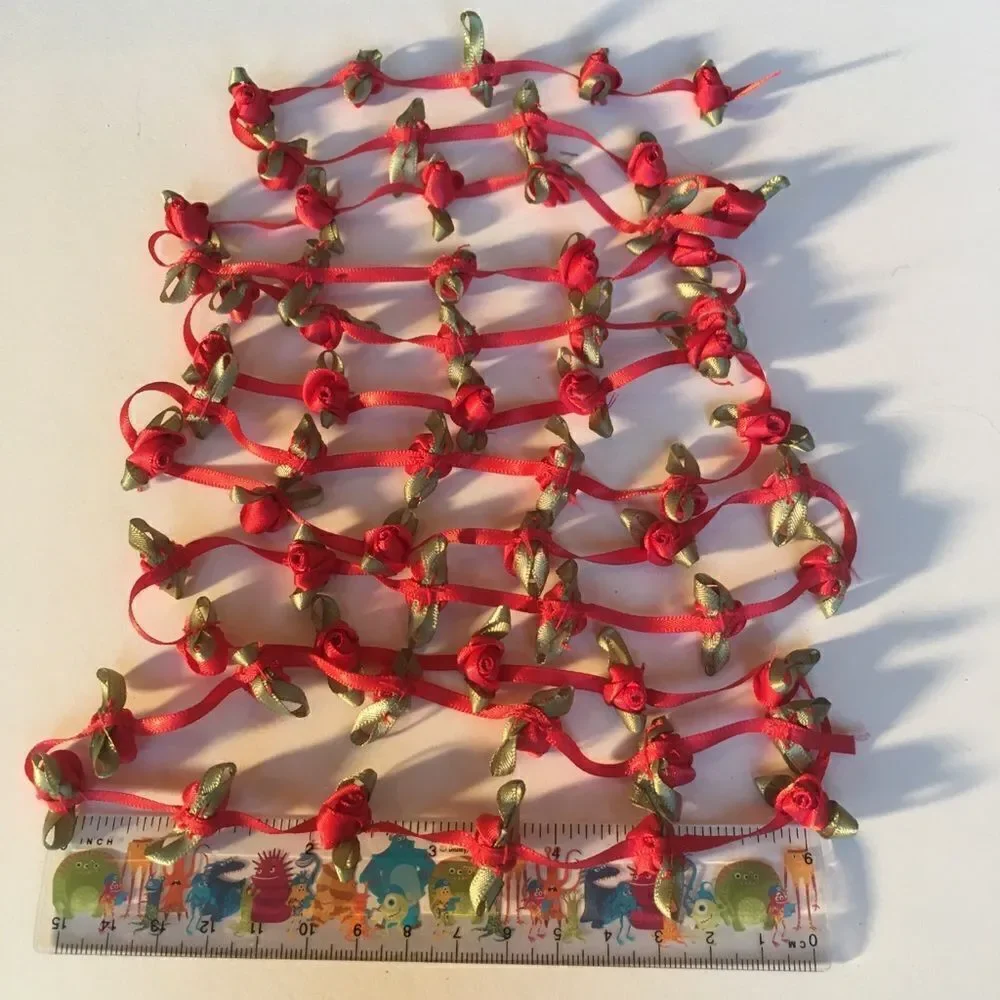 RED SATIN Ribbon with Roses